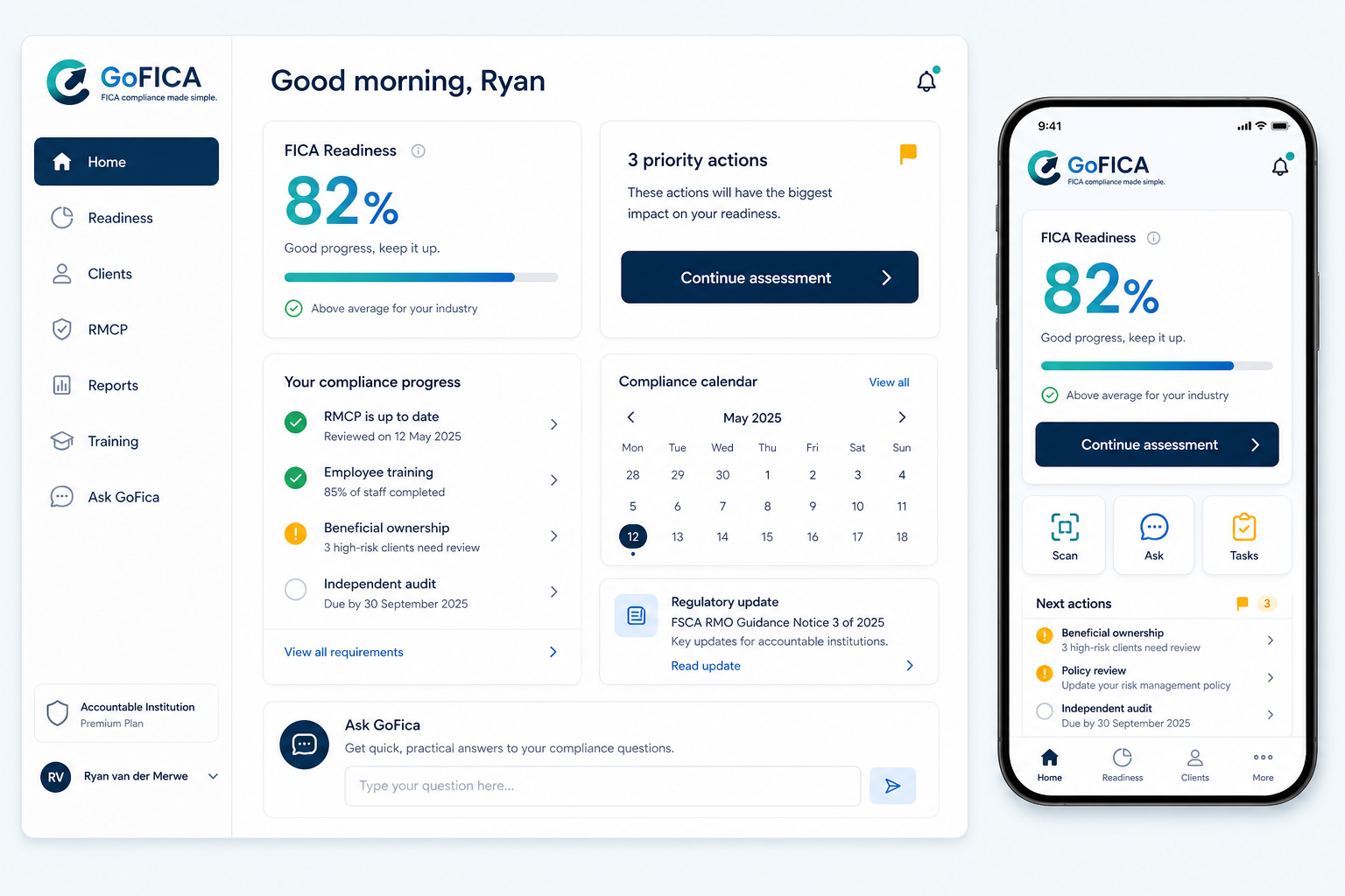 GoFica Compliance Platform Interface Preview